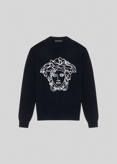 Versace Embroidered Medusa Wool Tröjor Herr - 907185IWJ